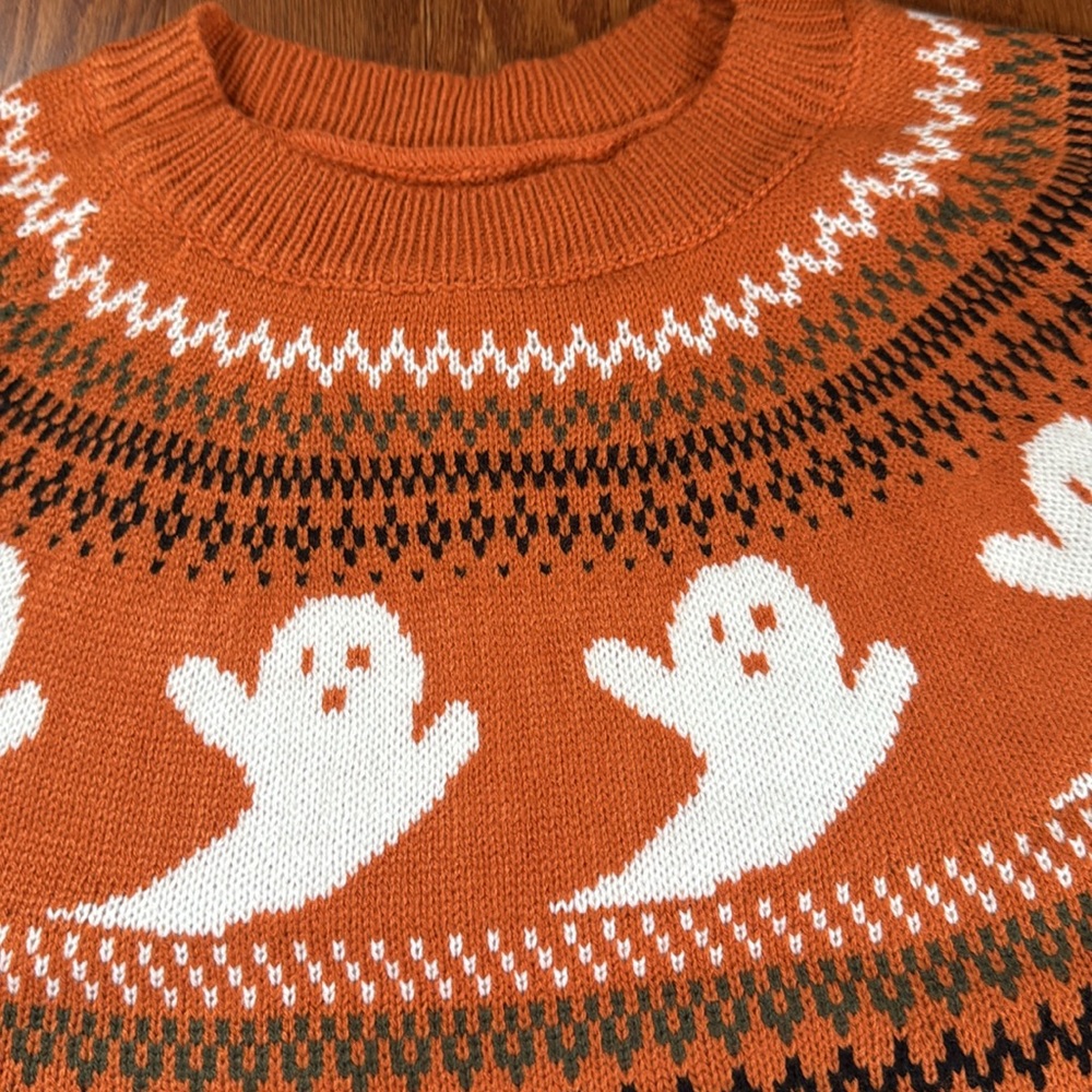 Retro Fair Isle Ghost Print Sweater Halloween - Picture 15 of 16